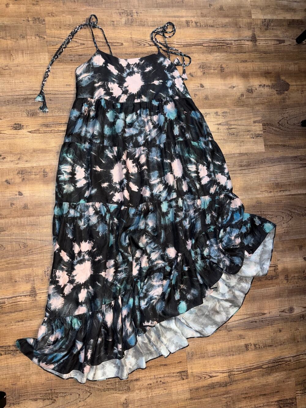 Unsubscribed Size 4 Tie Dye Asymmetrical Tiered Tie Strap Dress
